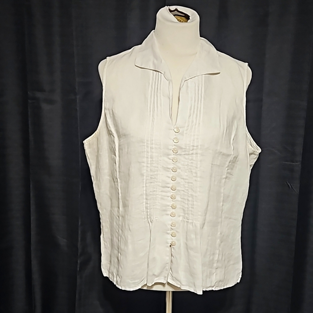 💯 linen lightweight sleeveless collared blouse